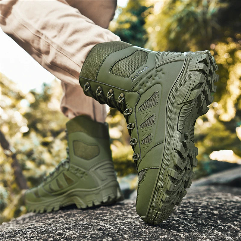 Hiking Shoes Men High-top Boots Thick-soled Lace-up Anti-slip Outdoor Boots Men Casual Durable Combat Boots Me Ankle Boots