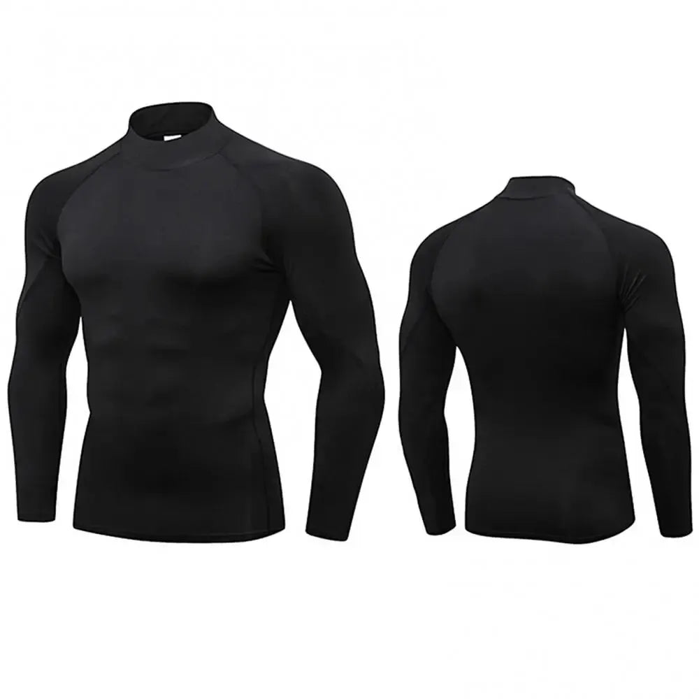 Men's Workout Compression Shirt Turtleneck Long Sleeve Rash Guard Gym Base Layer Athletic Undershirt Gear Sports Shirt
