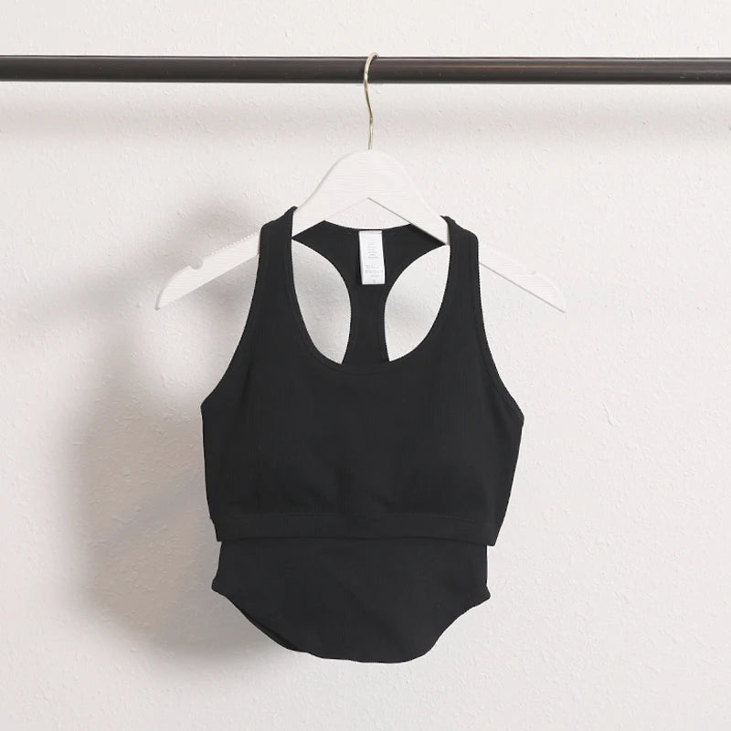 2024 New Workout Backless Sport Tops For Women Sleeveless Shirts Padded Sports Yoga Vest T-Shirt