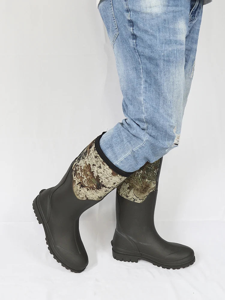 Men's High-Cut Printed Rain Boots Outdoor Hunting Fiing oes Waterproof Non-Slip Camouflage Water oes Rubber Boots