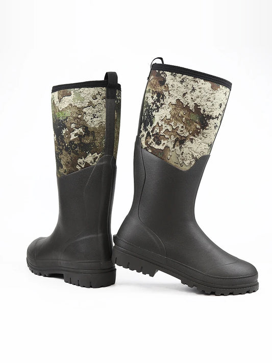 Men's High-Cut Printed Rain Boots Outdoor Hunting Fiing oes Waterproof Non-Slip Camouflage Water oes Rubber Boots