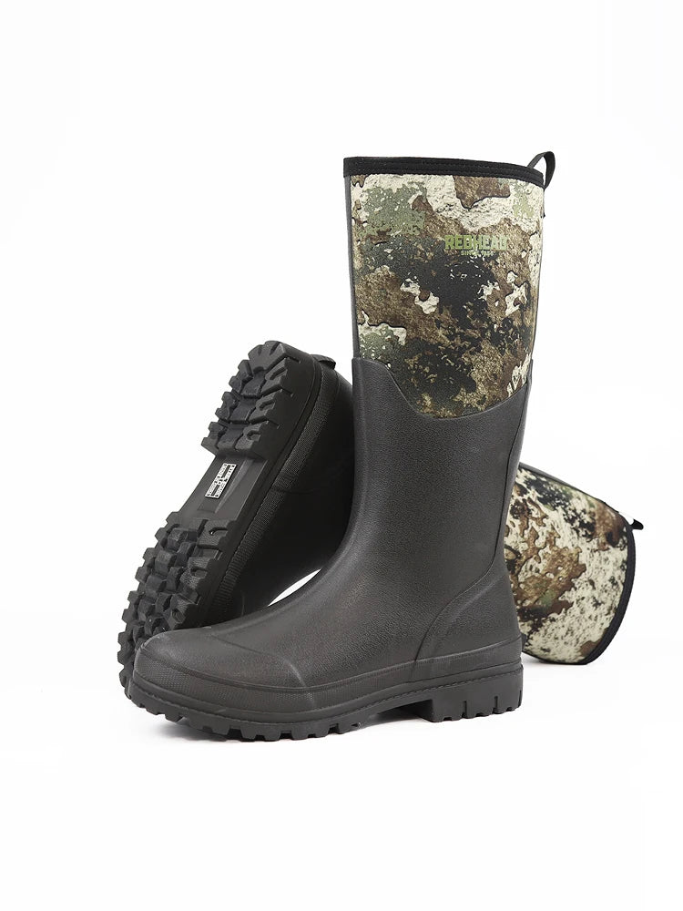 Men's High-Cut Printed Rain Boots Outdoor Hunting Fiing oes Waterproof Non-Slip Camouflage Water oes Rubber Boots