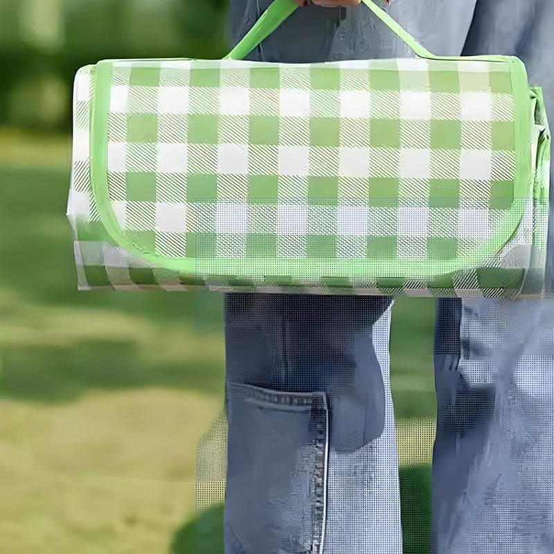 1pc Waterproof Picnic Blanket with Green & White Checkered Design - Foldable, Portable Outdoor Mat for Camping, Beach, and Spring Outings | Durable Polypropylene Backing, Easy to Clean, Perfect for Outdoor Enthusiasts and Fam