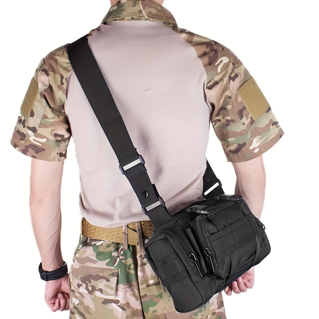 Durable 600D Nylon Crossbody Bag for Outdoor Activities - Fishing, Hiking, Camping Shoulder Pouch with Adjustable Strap, Multiple Camo Patterns, Black, Camping Gear | Camouflage Pattern | Tactical Gear