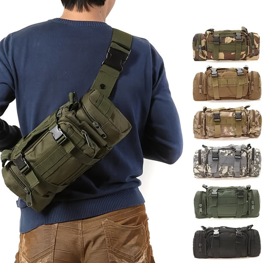 Durable 600D Nylon Crossbody Bag for Outdoor Activities - Fishing, Hiking, Camping Shoulder Pouch with Adjustable Strap, Multiple Camo Patterns, Black, Camping Gear | Camouflage Pattern | Tactical Gear