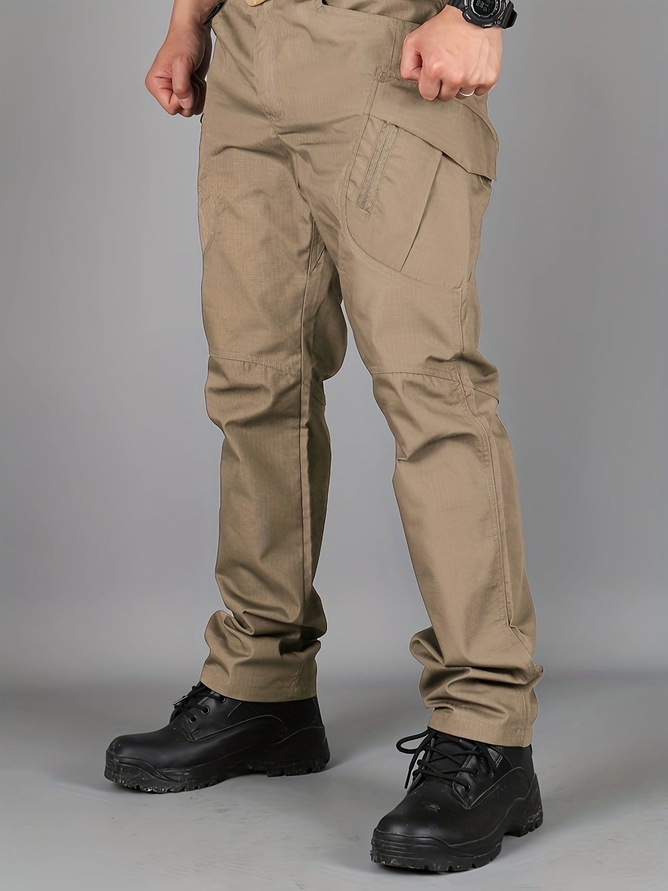 [Tactical Cargo Pants] Lightweight Tactical Men's Cargo Pants | Breathable Polyester, Multiple Pockets, Solid Color Design, Outdoor Hiking, Training, Fishing - Durable Fabric, Multi-Functional, Sporty Style, Camping Gear
