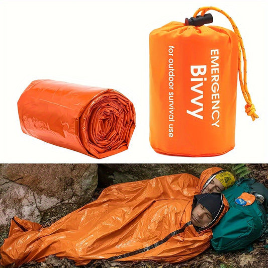 [Waterproof Survival Sack] 1/2pcs Emergency Bivy Survival Sack - Waterproof PE Material - All-Season Outdoor Camping Gear with Whistle, Hand Wash Only, Plain Weave, Normal Waterproof, Piping Embellishment, Camping Accessories