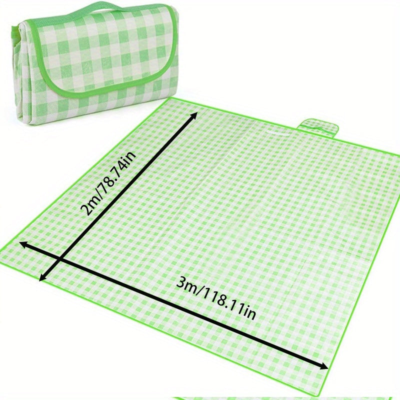 1pc Waterproof Picnic Blanket with Green & White Checkered Design - Foldable, Portable Outdoor Mat for Camping, Beach, and Spring Outings | Durable Polypropylene Backing, Easy to Clean, Perfect for Outdoor Enthusiasts and Fam