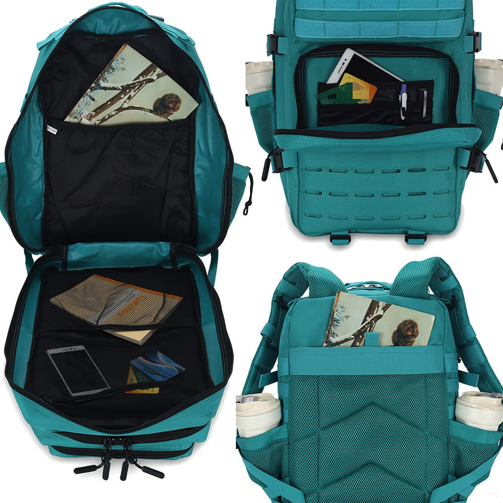 45L Lake Blue Tactical Backpack with American Flag Patch - Multi-Compartment, Adjustable Straps, Hydration Sleeve, MOLLE System, Lightweight Oxford Rucksack for Men & Women, Ideal for Outdoor Hiking & Camping, Tactical Rucksa