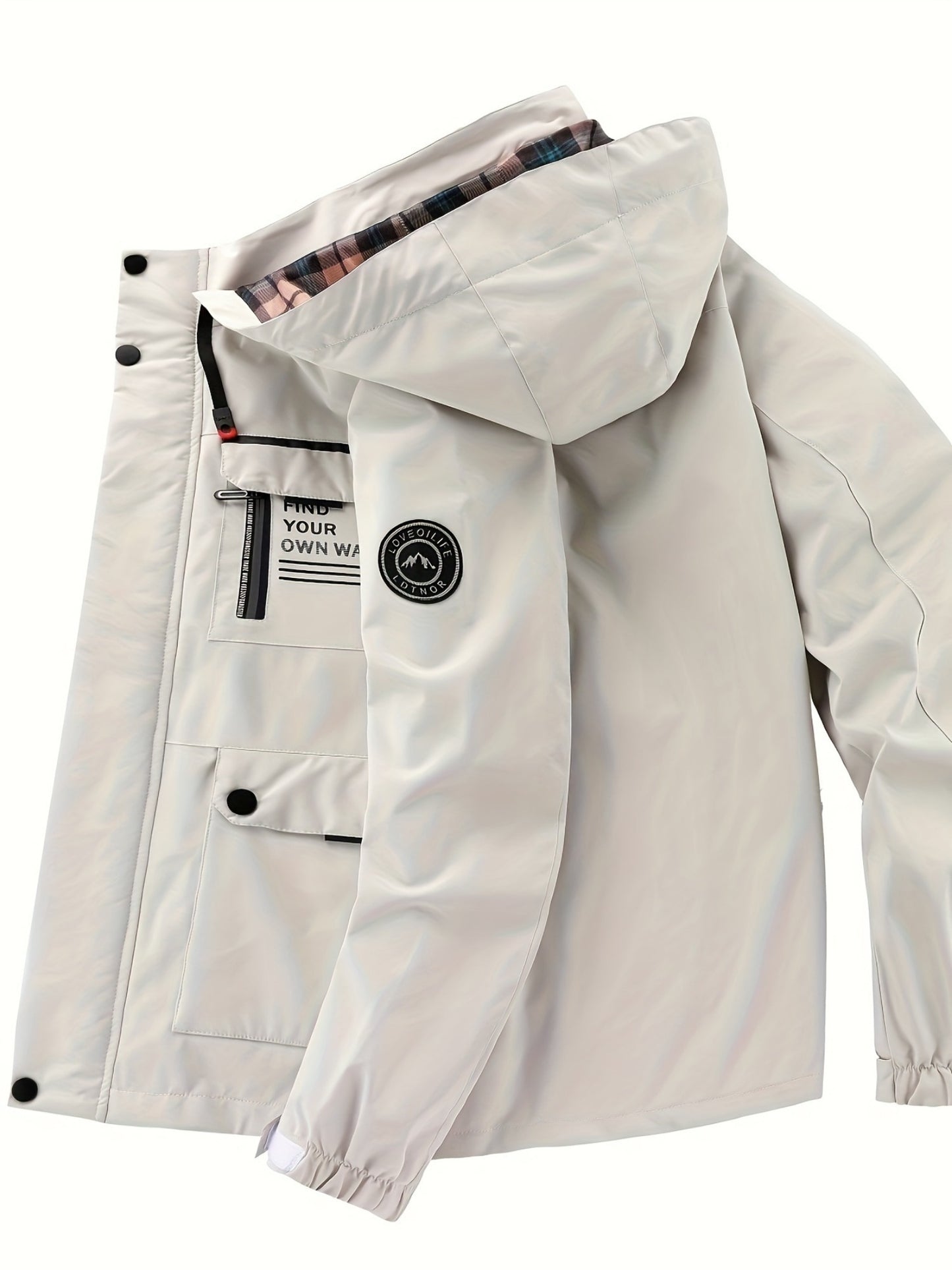 Adventure | Men's Lightweight Windproof Hooded Jacket with Multi-Functional Pockets - "FORGE YOUR OWN WAY" Design, Ideal for Spring/Fall Outdoor Activities, Hiking & Camping, Camping Gear | Minimalist Jacket, Hiking Accessori