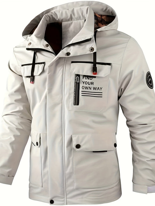 Adventure | Men's Lightweight Windproof Hooded Jacket with Multi-Functional Pockets - "FORGE YOUR OWN WAY" Design, Ideal for Spring/Fall Outdoor Activities, Hiking & Camping, Camping Gear | Minimalist Jacket, Hiking Accessori