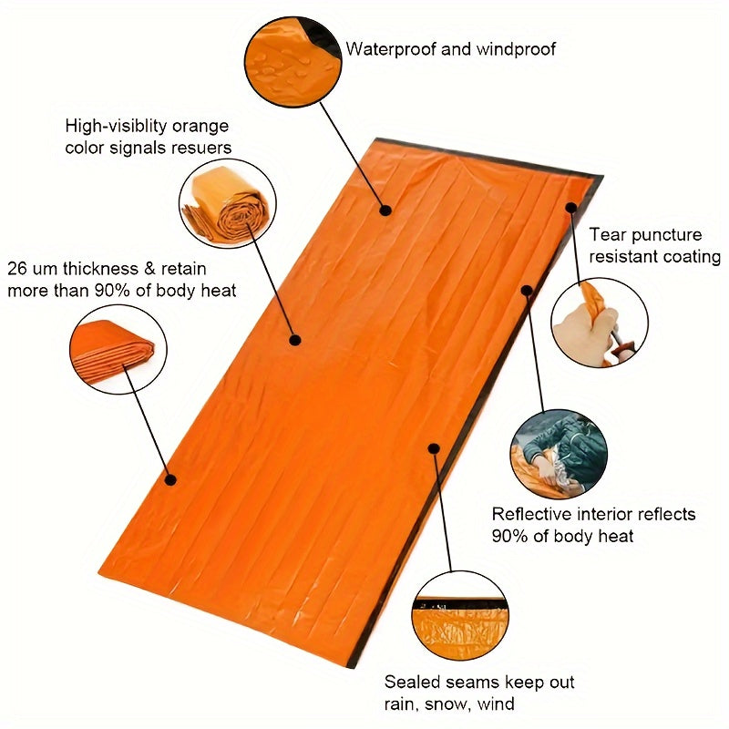 [Waterproof Survival Sack] 1/2pcs Emergency Bivy Survival Sack - Waterproof PE Material - All-Season Outdoor Camping Gear with Whistle, Hand Wash Only, Plain Weave, Normal Waterproof, Piping Embellishment, Camping Accessories